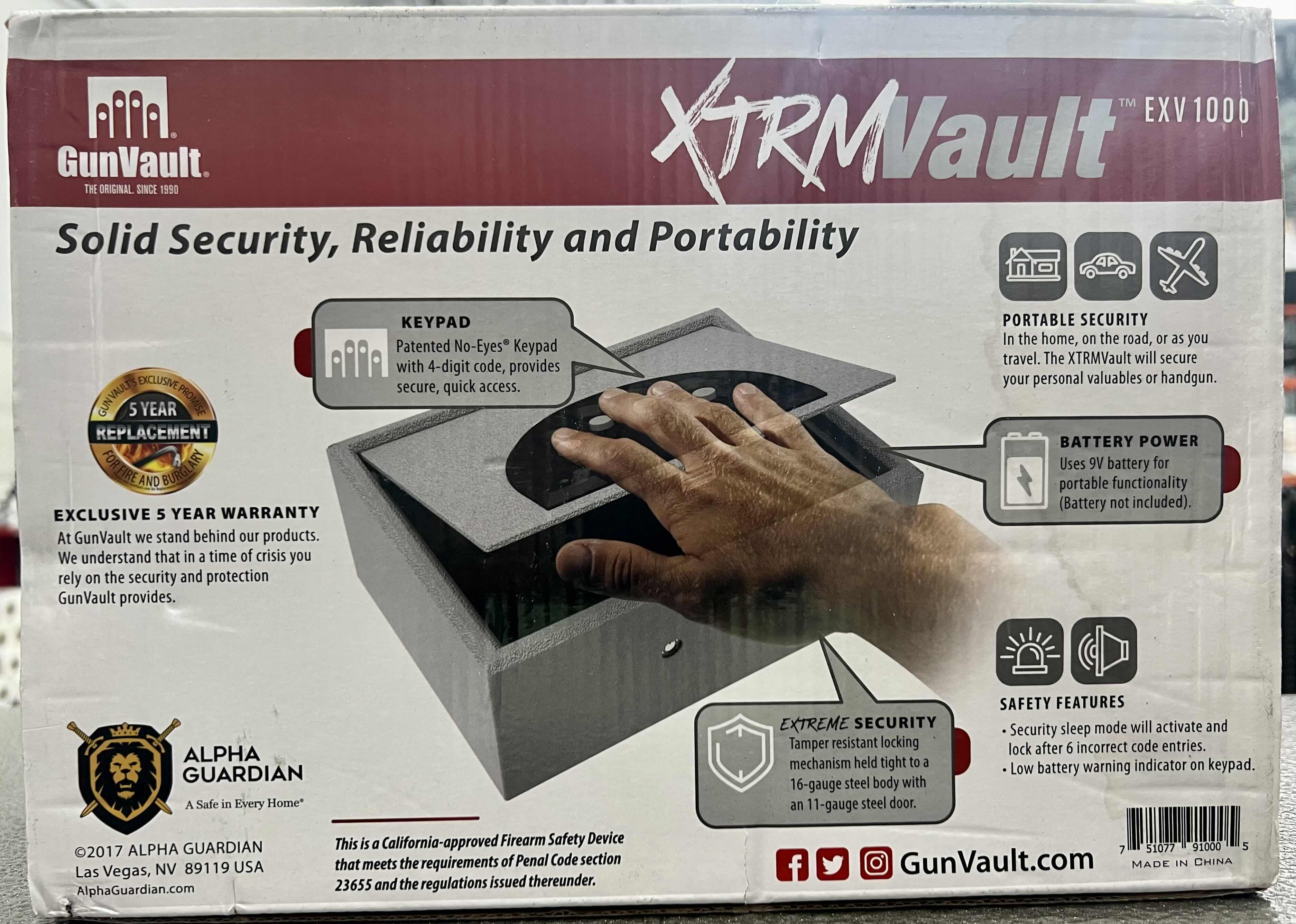 Photo 1 of NEW PORTABLE XTRM VAULT-GunVault “THE ORIGINAL SINCE 1990” NO EYES KEYPAD, 16 GAUGE STEEL BODY-GREY 4.5” x 11.5” H8.5”