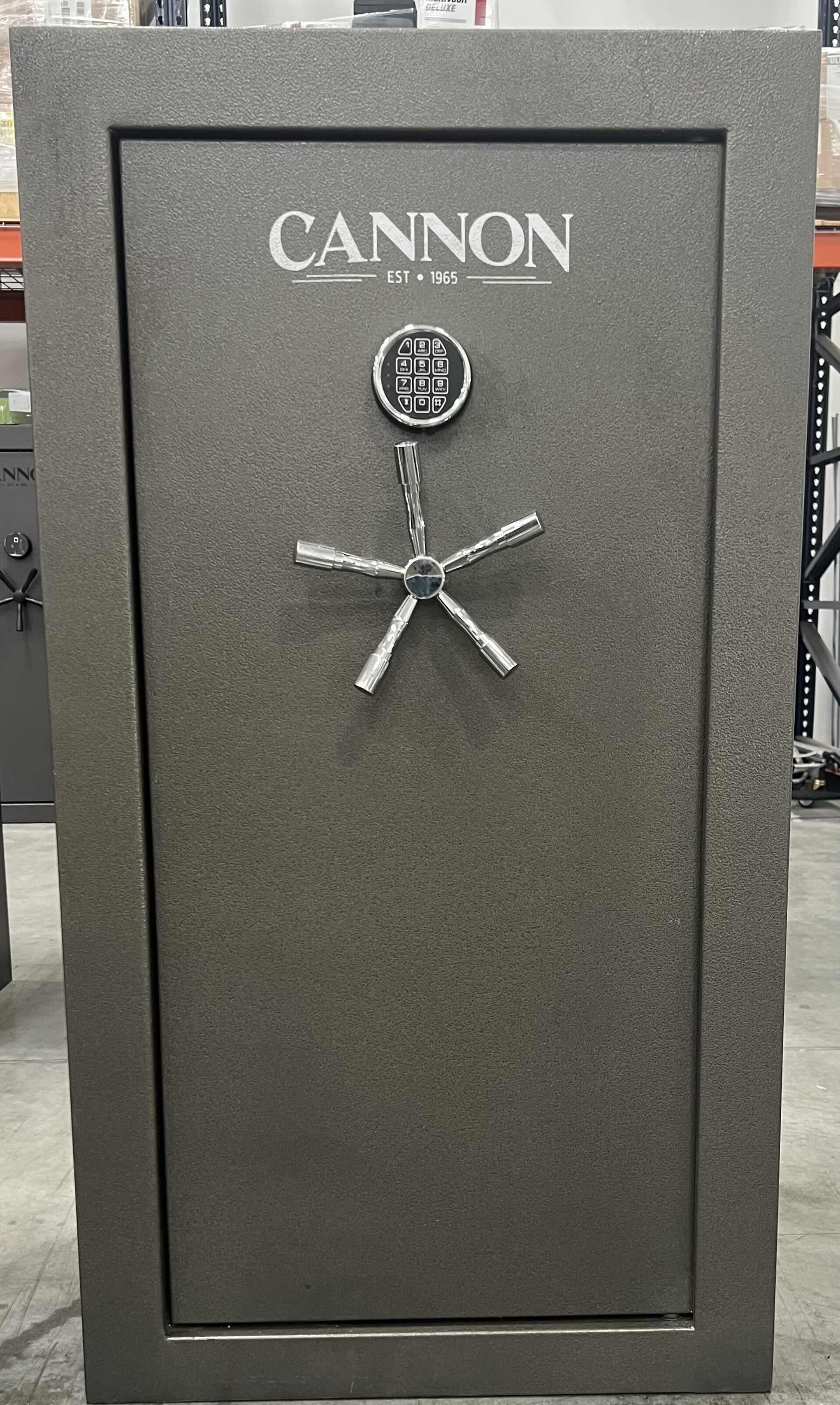 Photo 3 of CANNON FIREPROOF 36 + 4 GUN SECURITY SAFE, ELECTRONIC LOCK W KEY, TRULOCK HINGE, GREY - USED  30” x 20” H55”