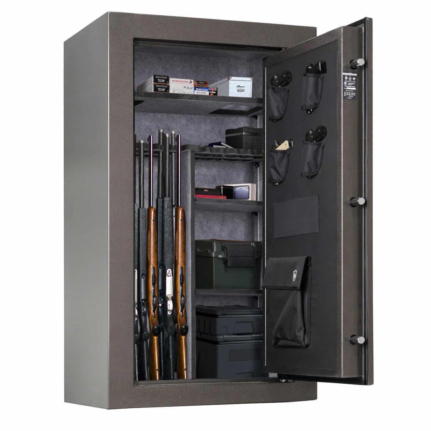 Photo 2 of CANNON FIREPROOF 36 + 4 GUN SECURITY SAFE, ELECTRONIC LOCK W KEY, TRULOCK HINGE, GREY - USED  30” x 20” H55”