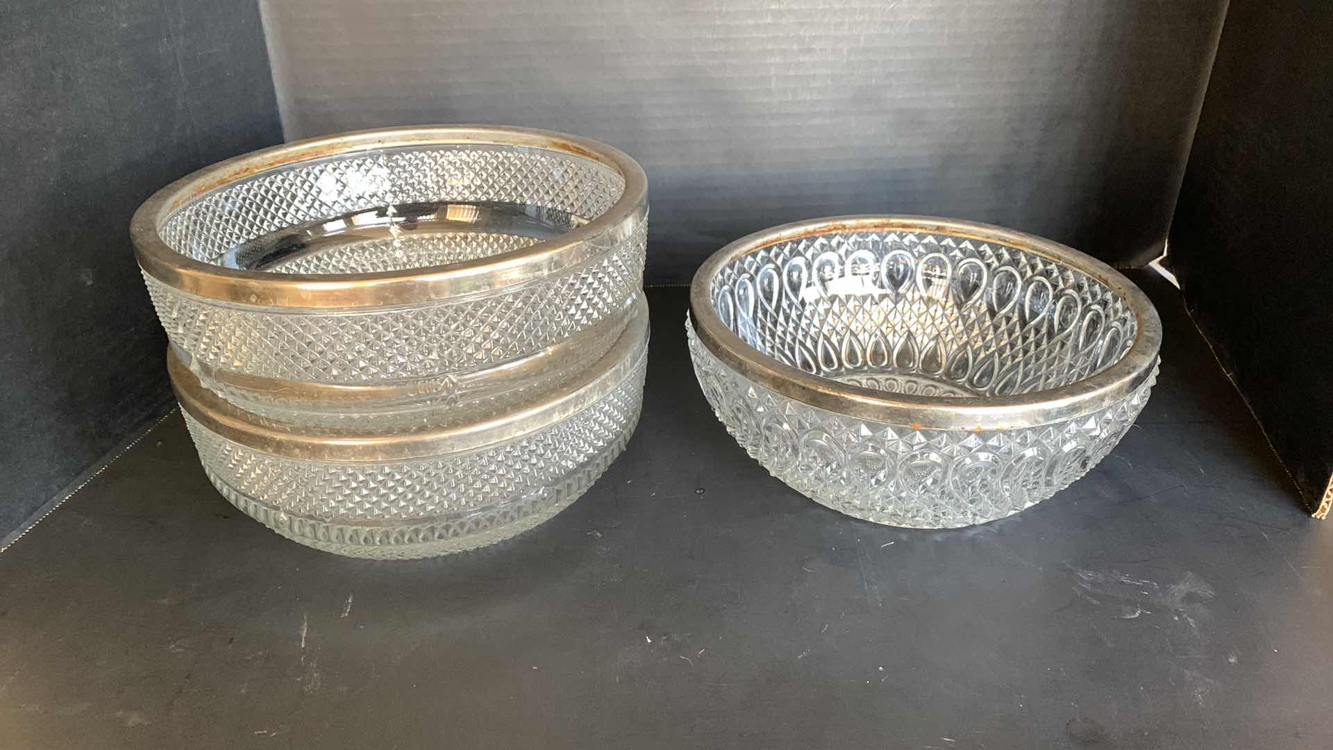 Photo 1 of 3 - SILVER PLATED DIAMOND CRYSTAL BOWLS 8.5"