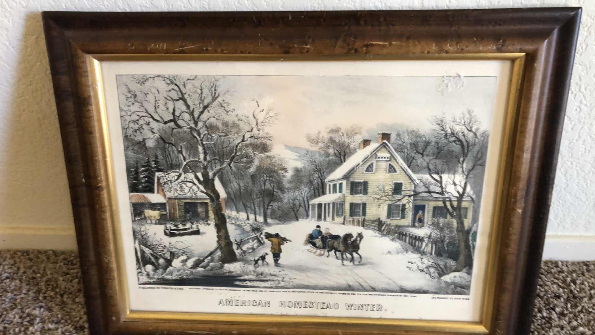 Photo 1 of VINTAGE CURRIER IVES AMERICAN HOMESTEAD WINTER PRINT 18” X 14”