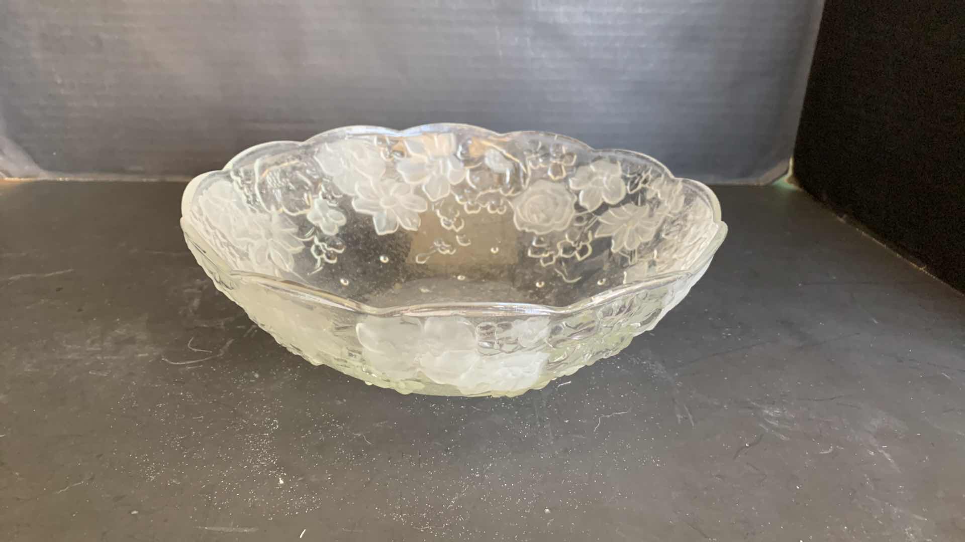 Photo 2 of GLASS BOWL WITH FROSTED ROSES 9"