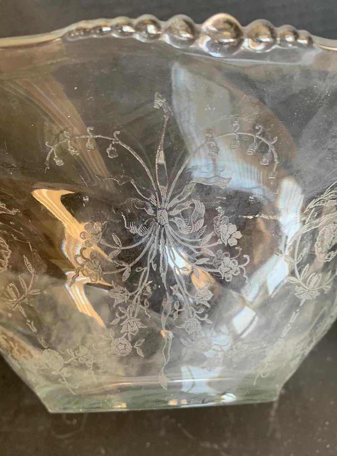 Photo 3 of 1940’s HEISEY ELEGANT DEPRESSION GLASS BOWL ORCHID ETCHED WAVERLY