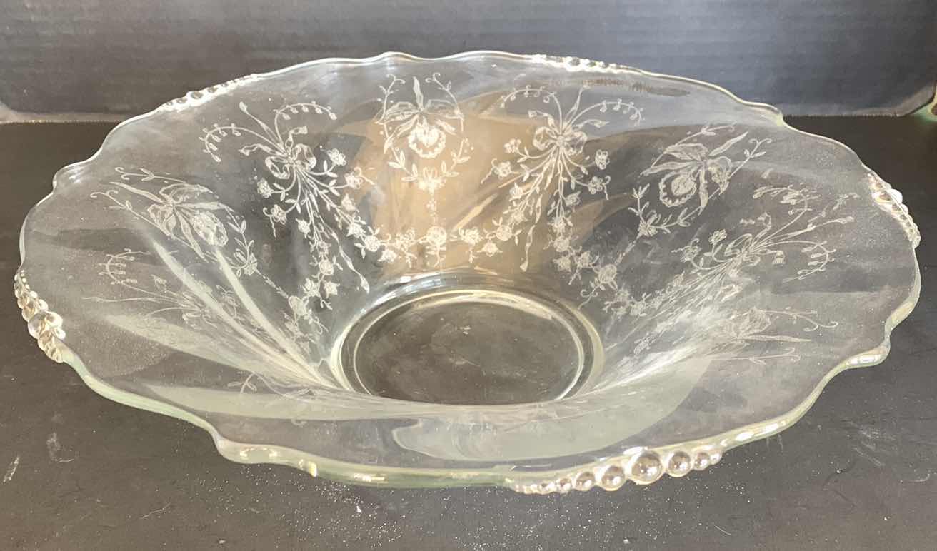 Photo 2 of 1940’s HEISEY ELEGANT DEPRESSION GLASS BOWL ORCHID ETCHED WAVERLY