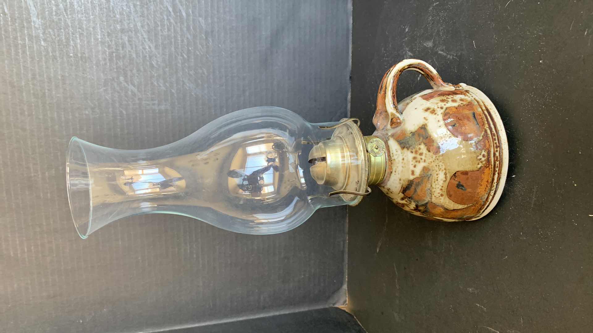 Photo 1 of KEROSENE OIL LAMP WITH SIGNED POT 13"