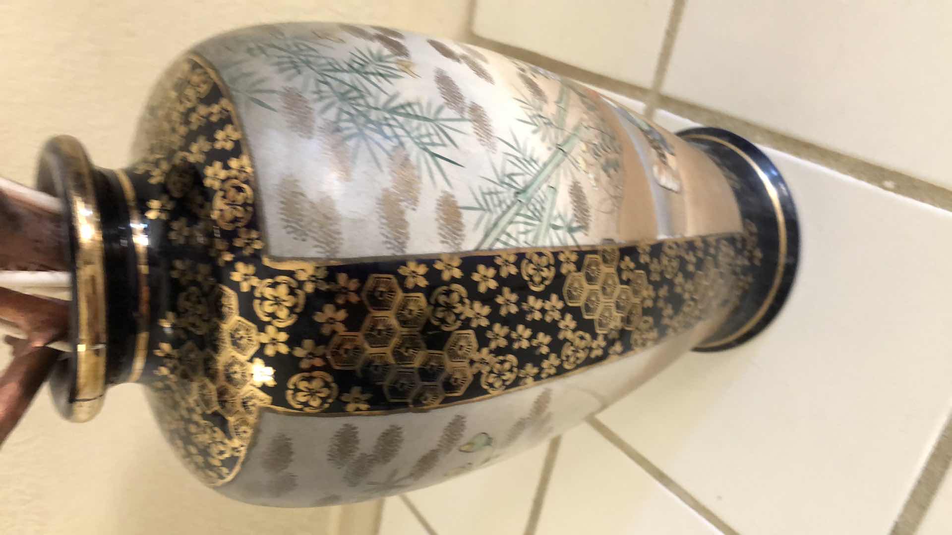 Photo 3 of PORCELAIN FLORAL VASE W PEACOCK FEATHERS & TWIGS