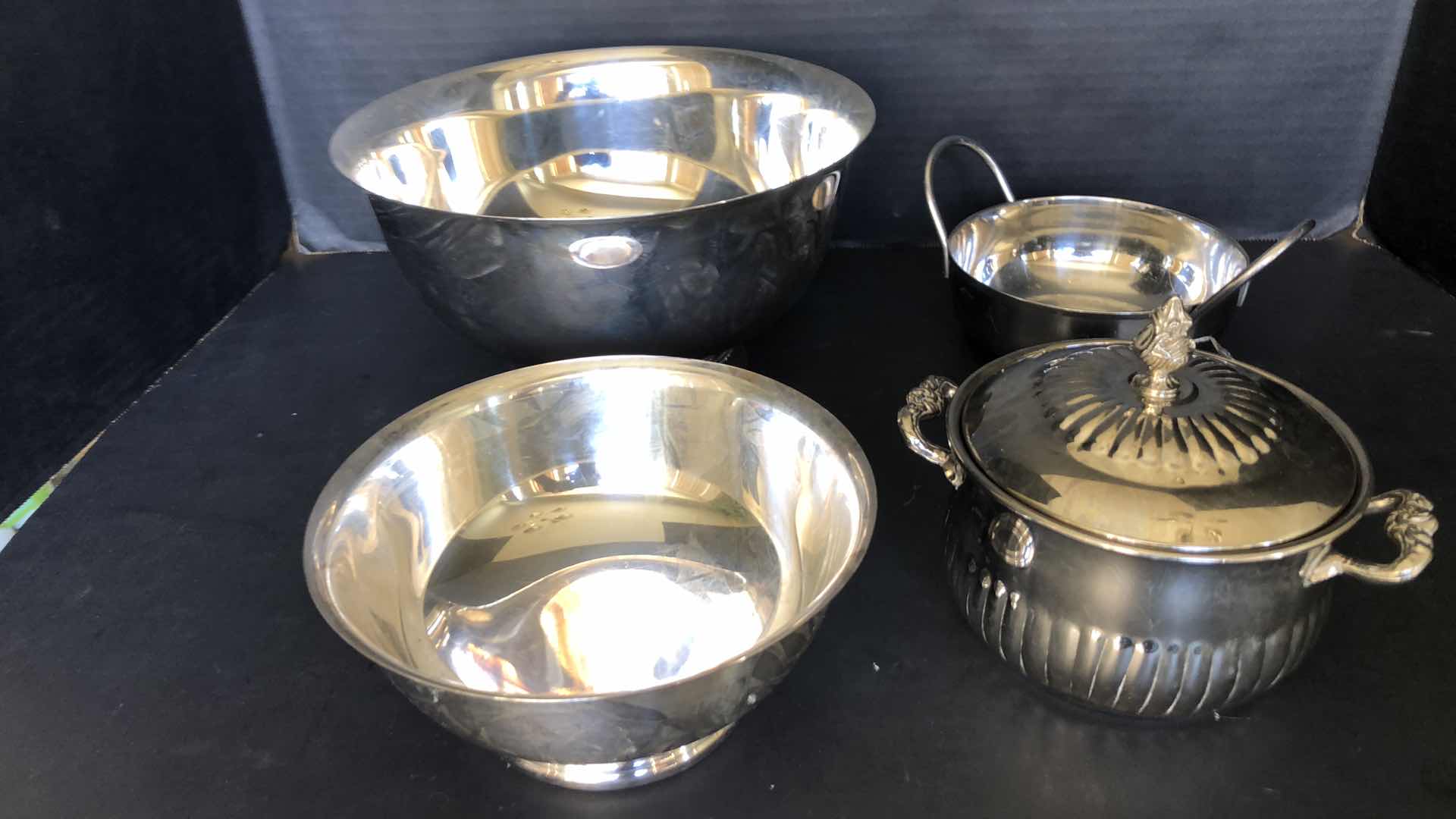 Photo 1 of 3- SILVER-PLATED SERVING BOWLS & COVERED CASSEROLE DISH