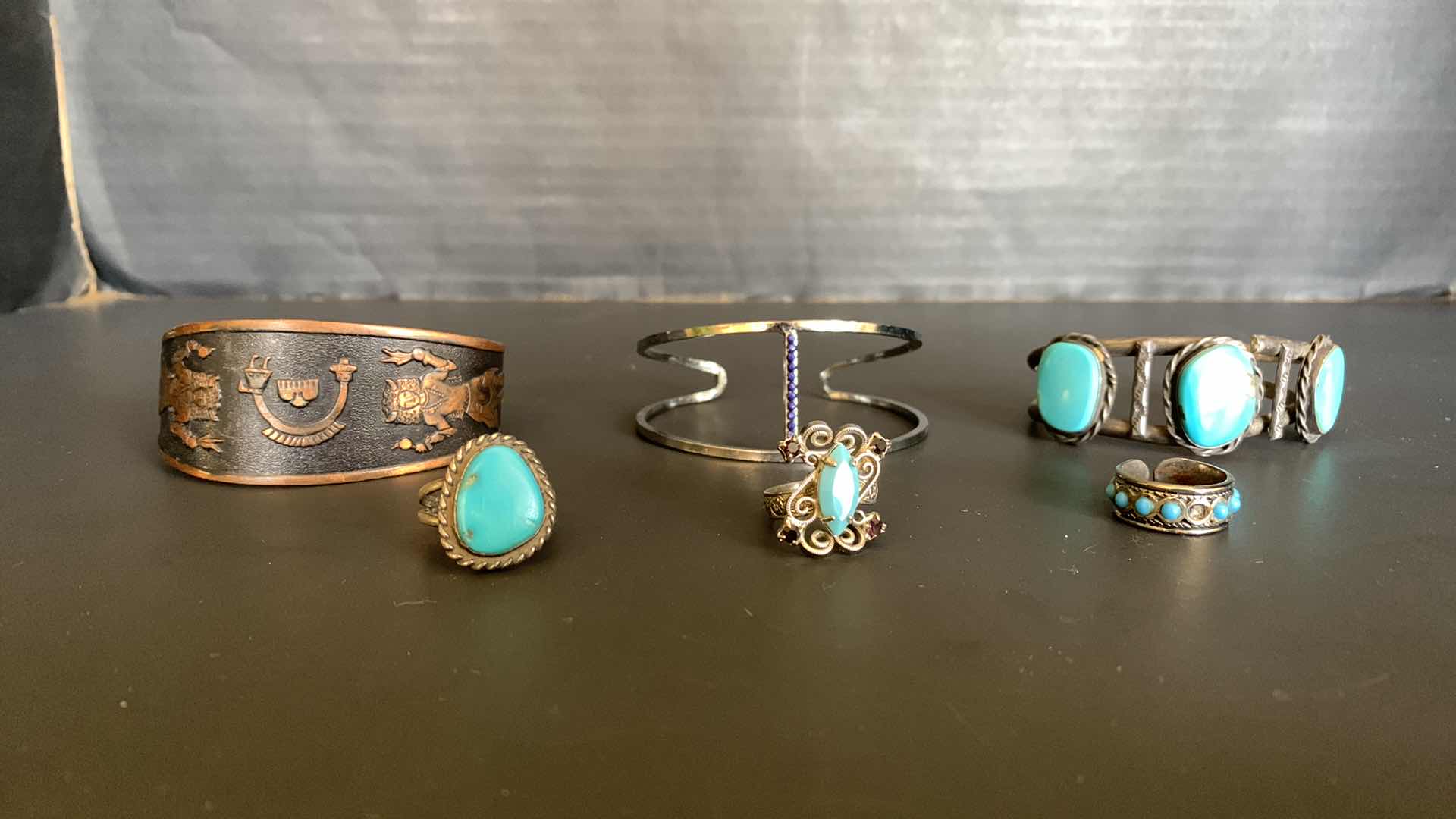 Photo 1 of 3 BANGLE BRACELETS AND 3 TURQUOISE RINGS