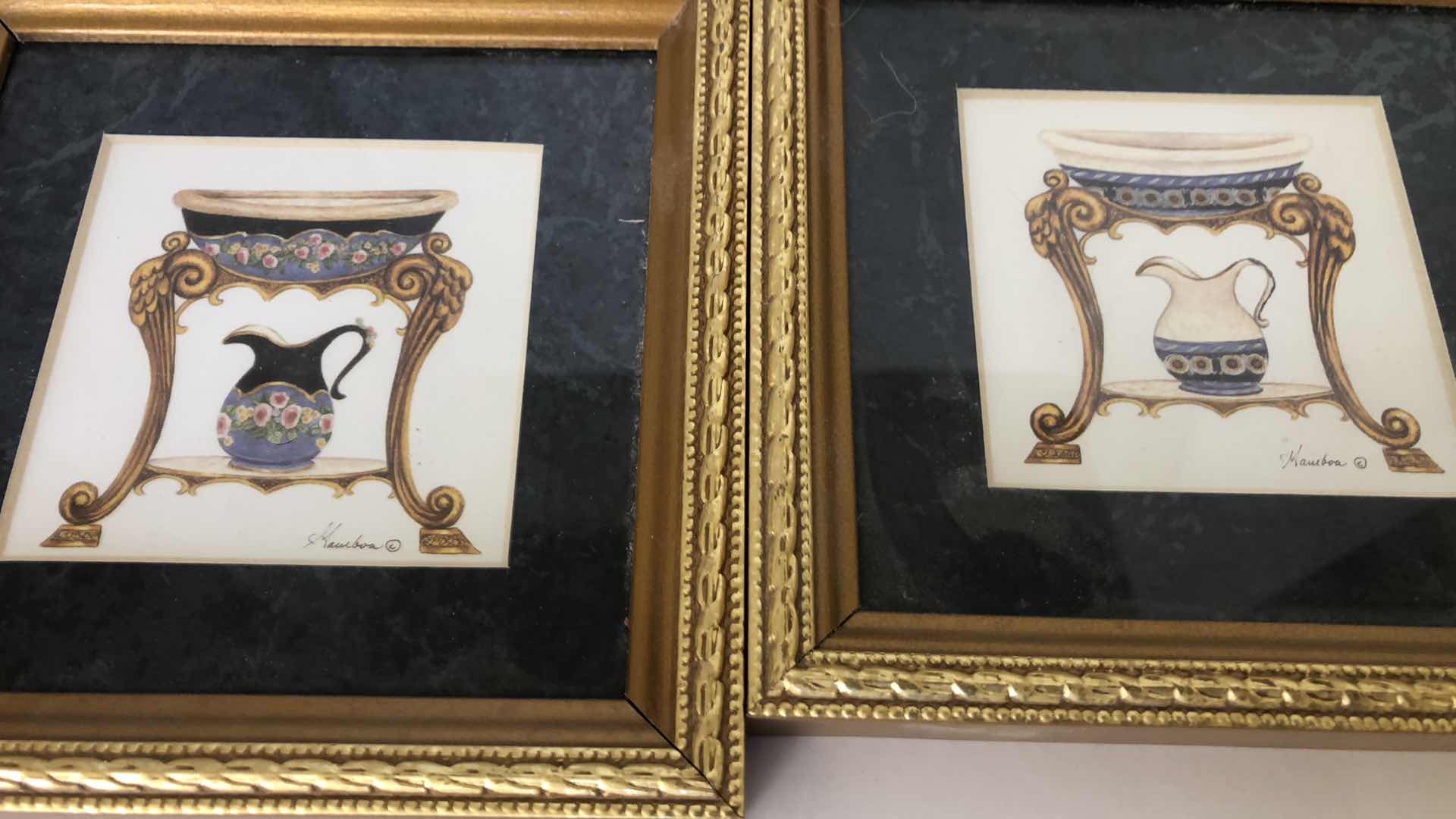 Photo 2 of 2- SMALL GOLD FRAMED ARTWORKS, GOLD ORNATE WALL MIRROR