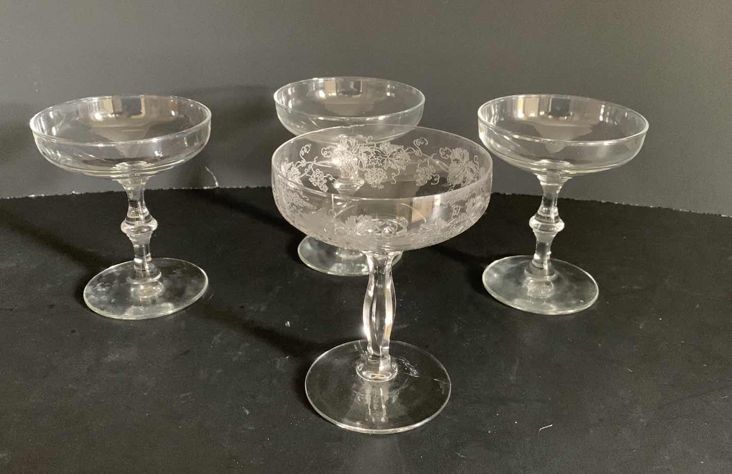 Photo 1 of CHAMPAGNE GLASSES, 1 WITH GRAPE ETCHINGS