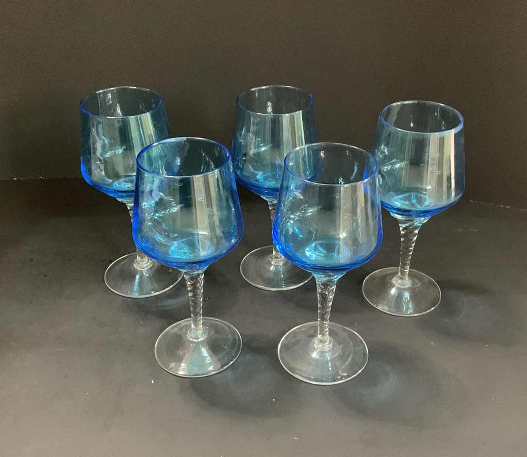 Photo 1 of 5 - BLUE GLASS WINE GLASSES