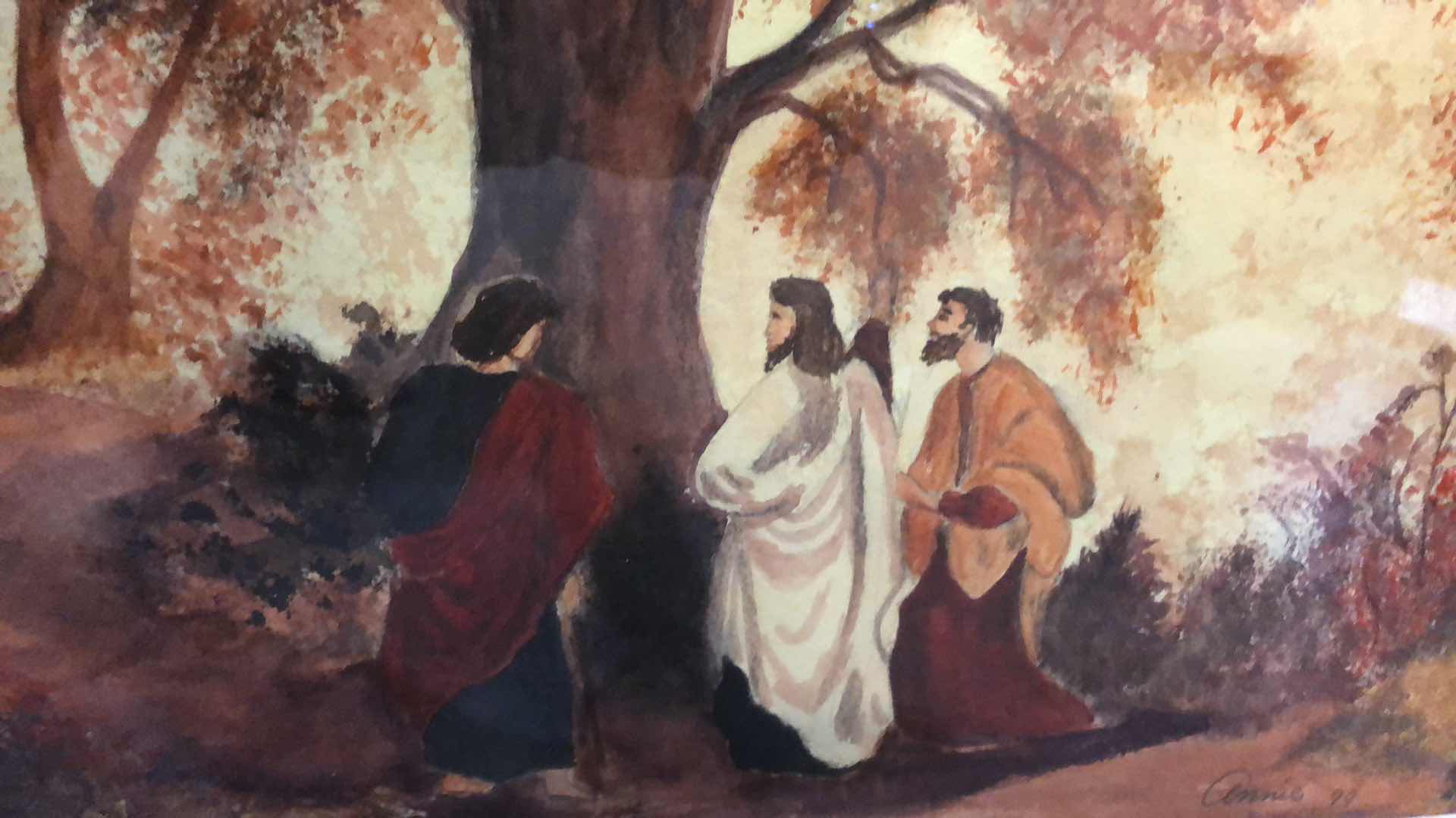 Photo 2 of ORIGINAL SIGNED WATERCOLOR AND PENCIL PAINTING “JESUS AND FOLLOWERS” 29” X 22”