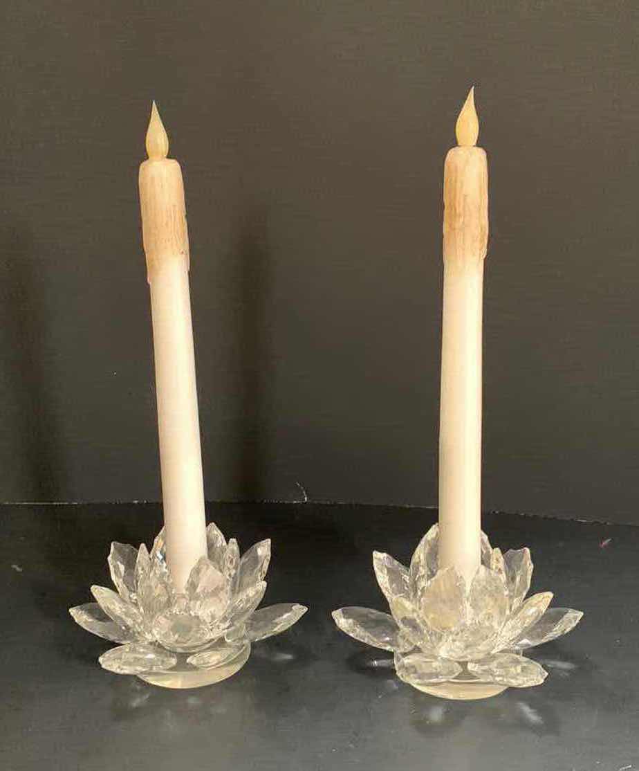 Photo 2 of SET OF 2 CRYSTAL LILY CANDLE HOLDERS