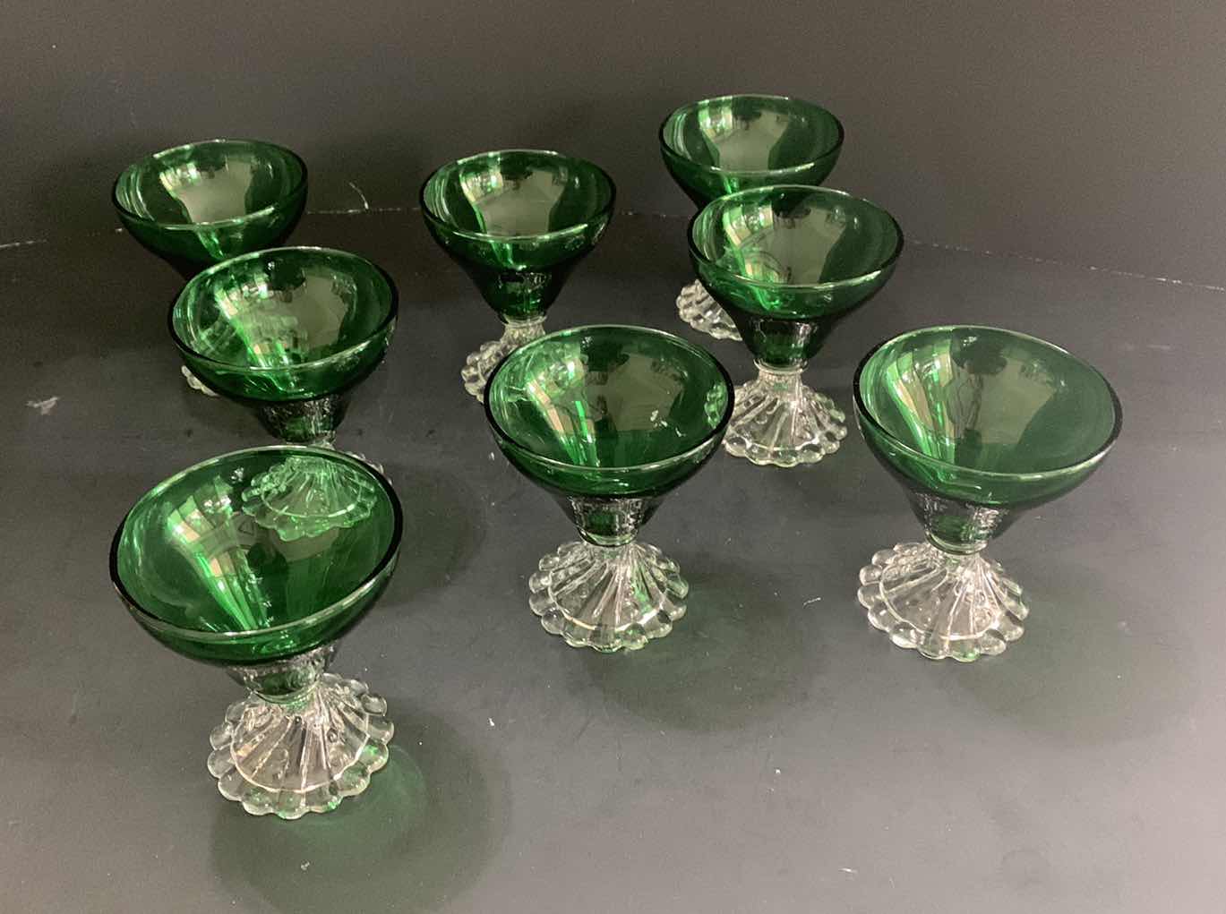 Photo 1 of SET OF 8 GREEN GLASS WINE GLASSES