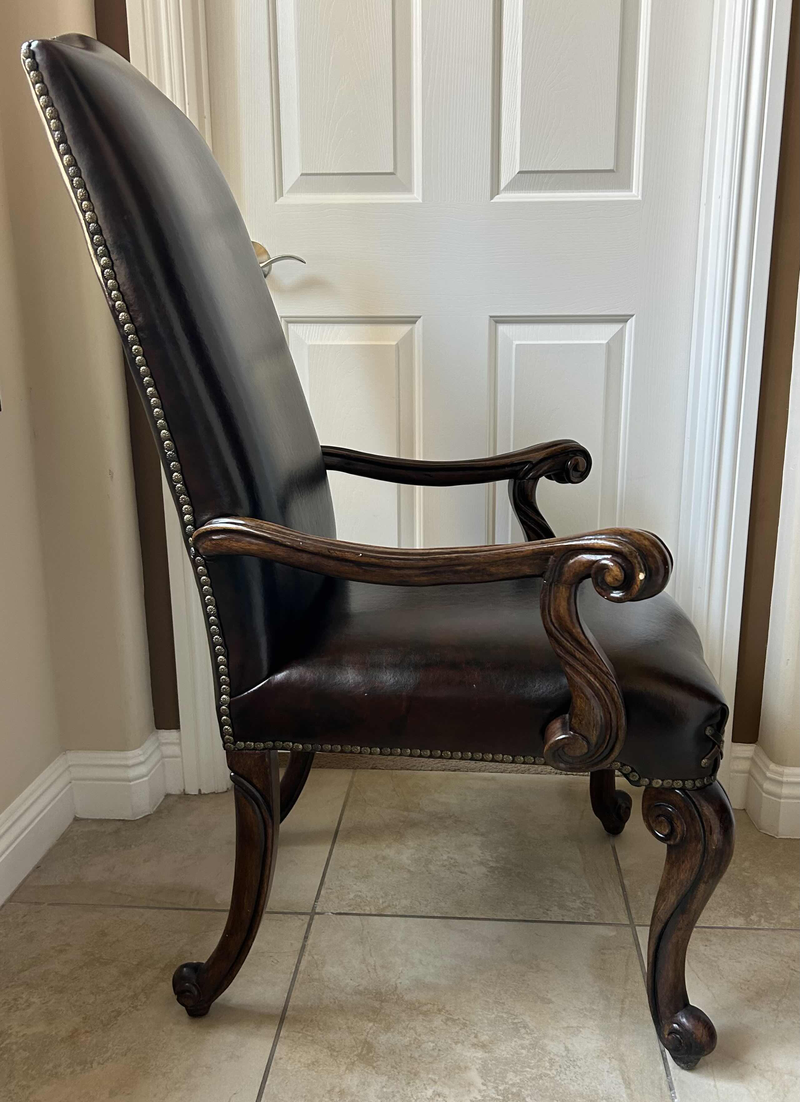 Photo 3 of LEATHER DINING ARMCHAIR WITH CROSS DETAIL ON CORNER AND STUDS EMBELISHMENT 28” x 29” x 45