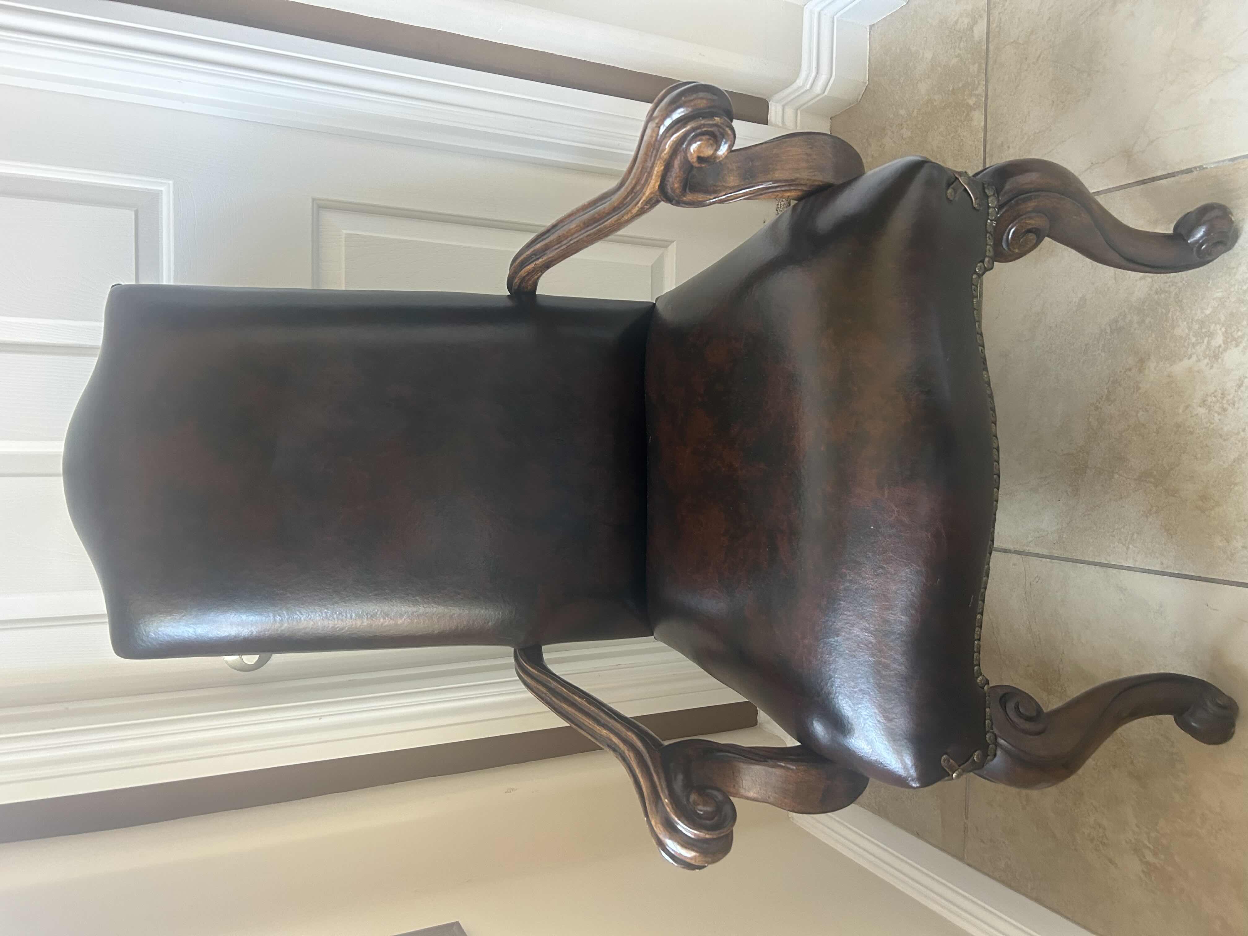 Photo 7 of LEATHER DINING ARMCHAIR WITH CROSS DETAIL ON CORNER AND STUDS EMBELISHMENT 28” x 29” x 45