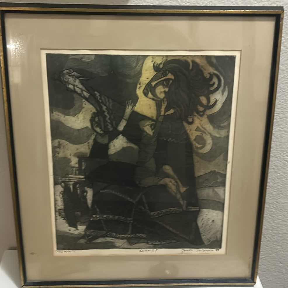 Photo 1 of VINTAGE SIGNED JACK BILANDER ETCHING ARTWORK 20 1/2” x 22 1/2”