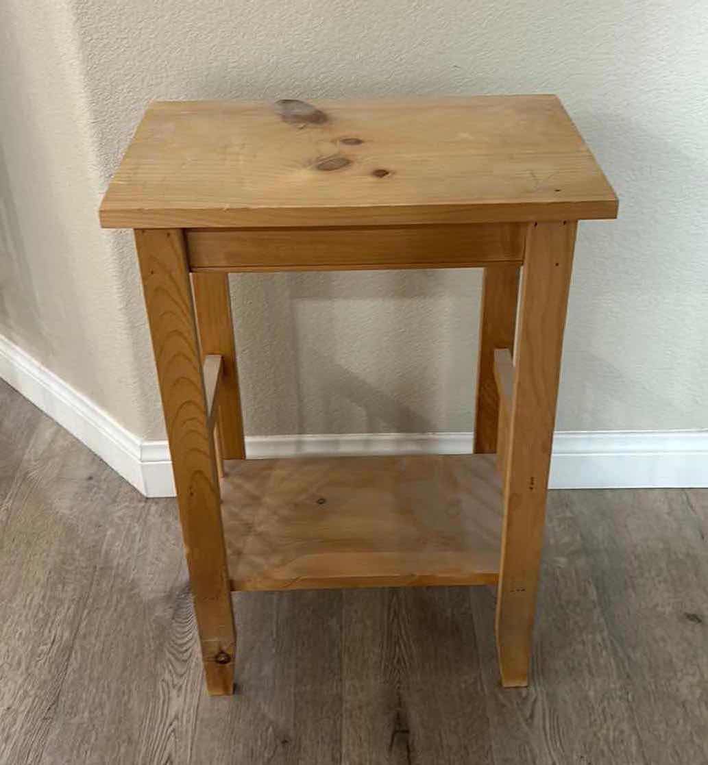 Photo 1 of SMALL RAW WOOD SIDE TABLE 18” x 11 1/4” x 27”