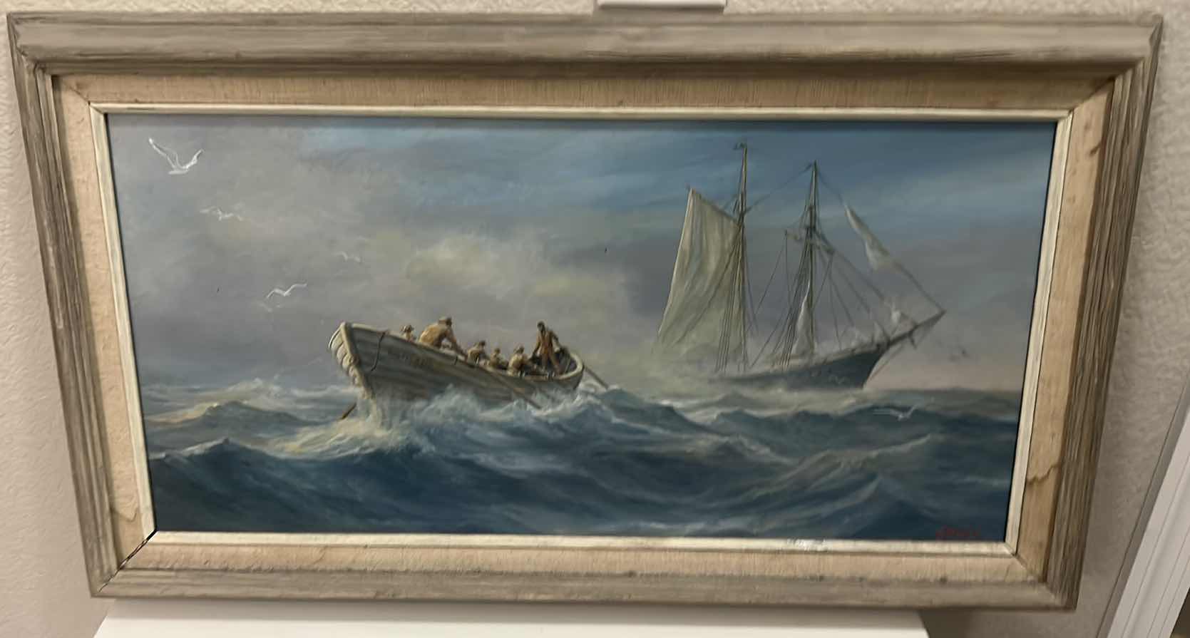 Photo 1 of FRAMED OIL ON CANVAS “ROWBOAT” SIGNED ARTWORK 28” x 16”