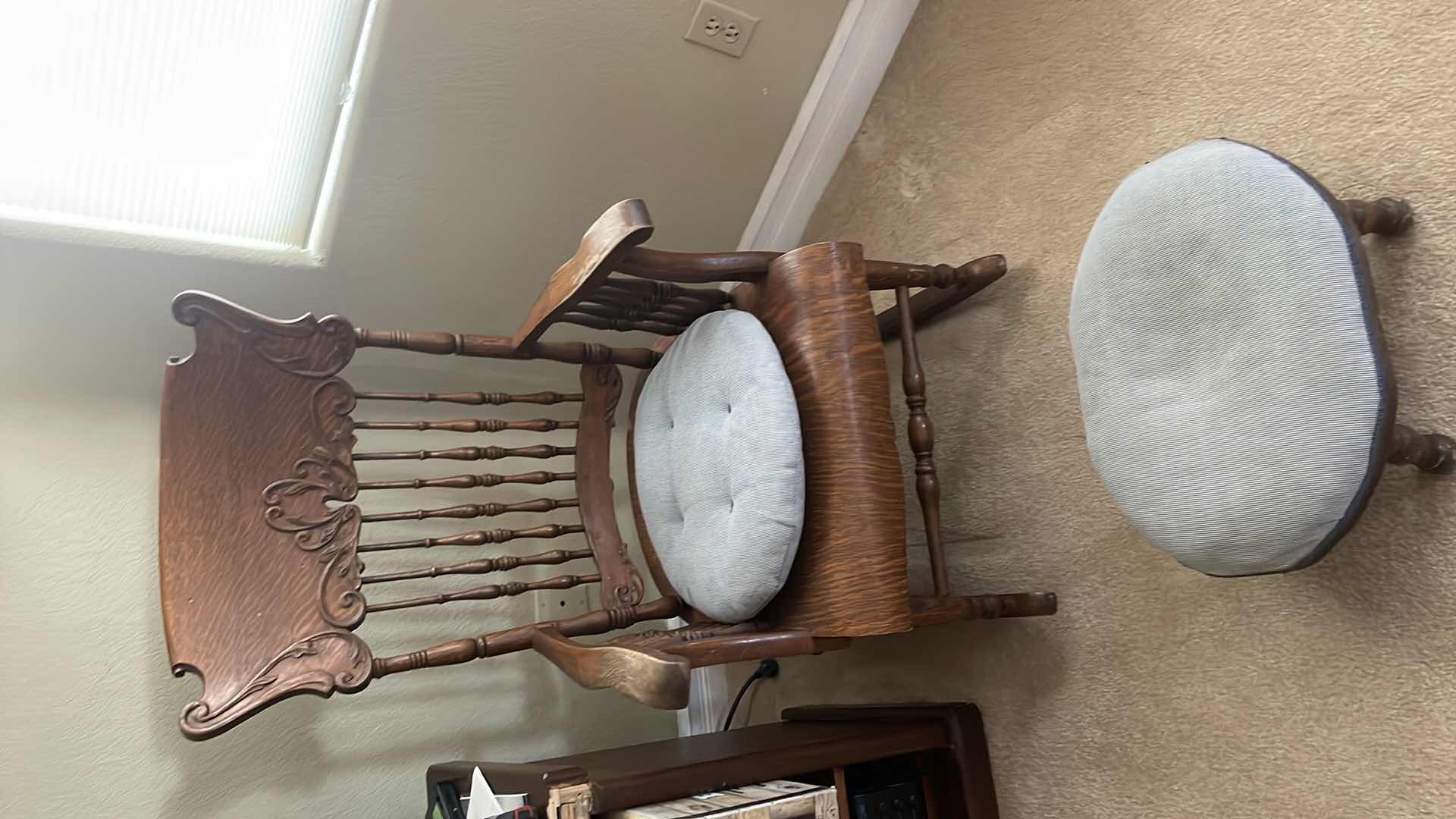 Photo 1 of ANTIQUE ROCKING CHAIR WITH FOOT STAND 43x36x34