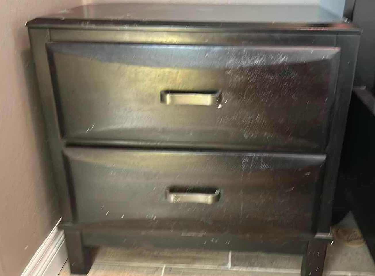 Photo 2 of BLACK WOOD 2 DRAWER NIGHT STAND 26 1/2“ x 16“ x H26 1/2 “