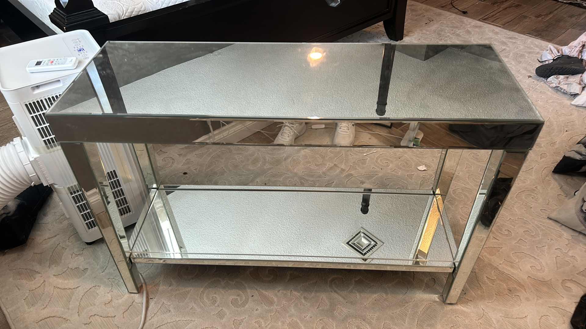 Photo 6 of A MODERN CHROME MIRRORED ENTRY TABLE OR CONSOLE WITH DIMENSIONS OF 44" X 15" X H 30".