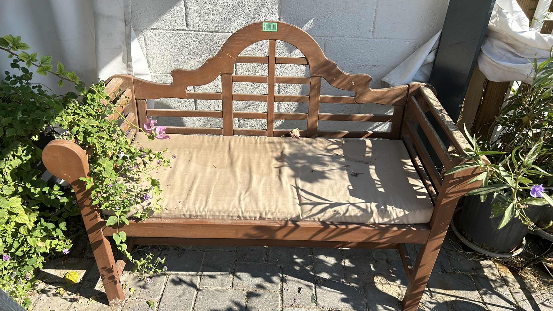 Photo 6 of THREE-PIECE RUSTIC OUTDOOR DÉCOR WEATHERED AND UNIQUE ONE CHAIR, ONE BENCH, AND ONE POTTED BOUGAINVILLEA PLANT. BENCH MEASURES 54" X 25" X 39".