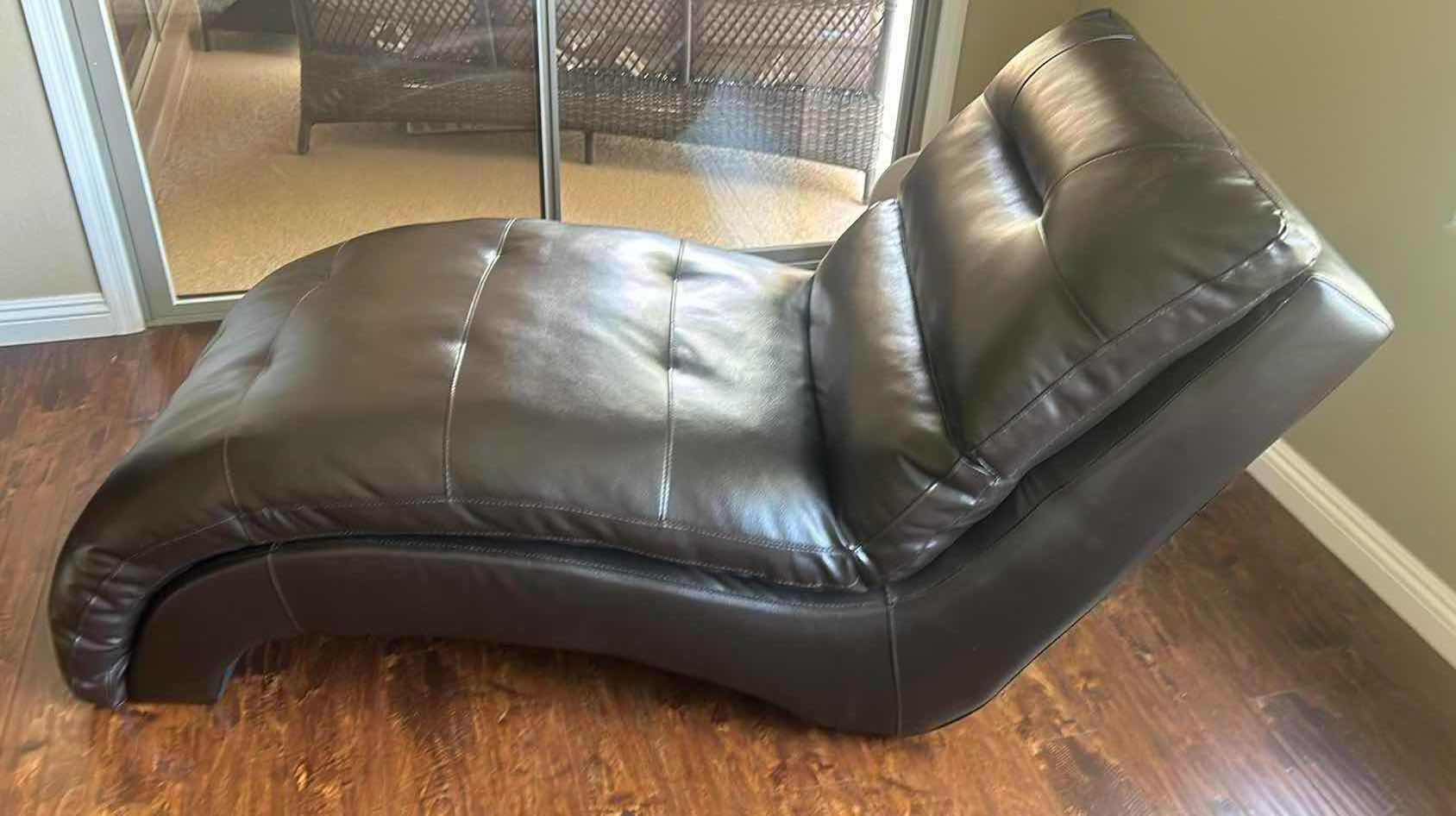 Photo 2 of DARK BROWN FAUX LEATHER CHAISE LOUNGE  32“ x 67“ H35”