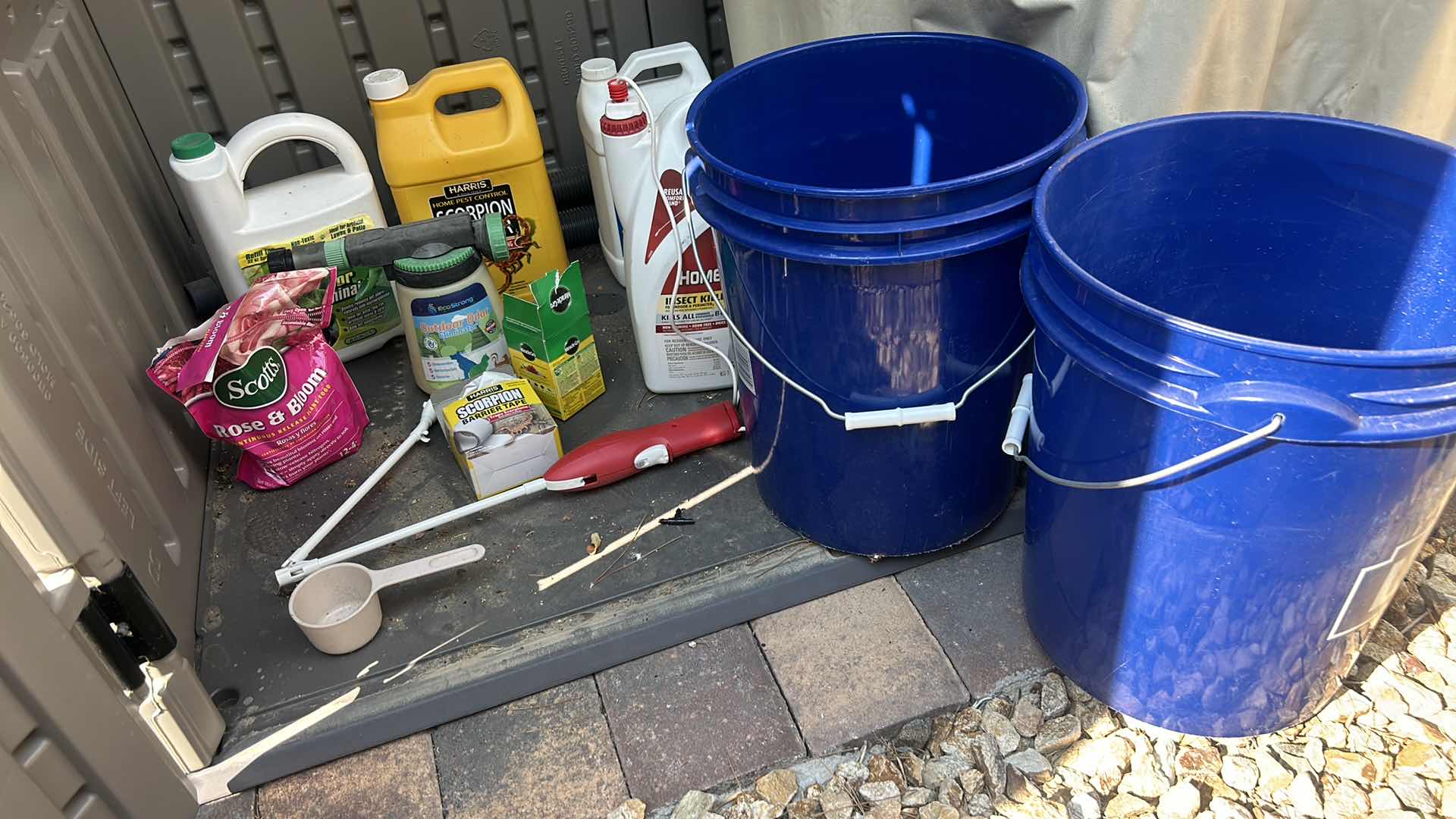 Photo 1 of HOME DEFENSE CHEMICALS AND BARRIER, PLUS GARDENING SUPPLEMENTS, AND TWO LARGE LOWE'S BUCKETS.