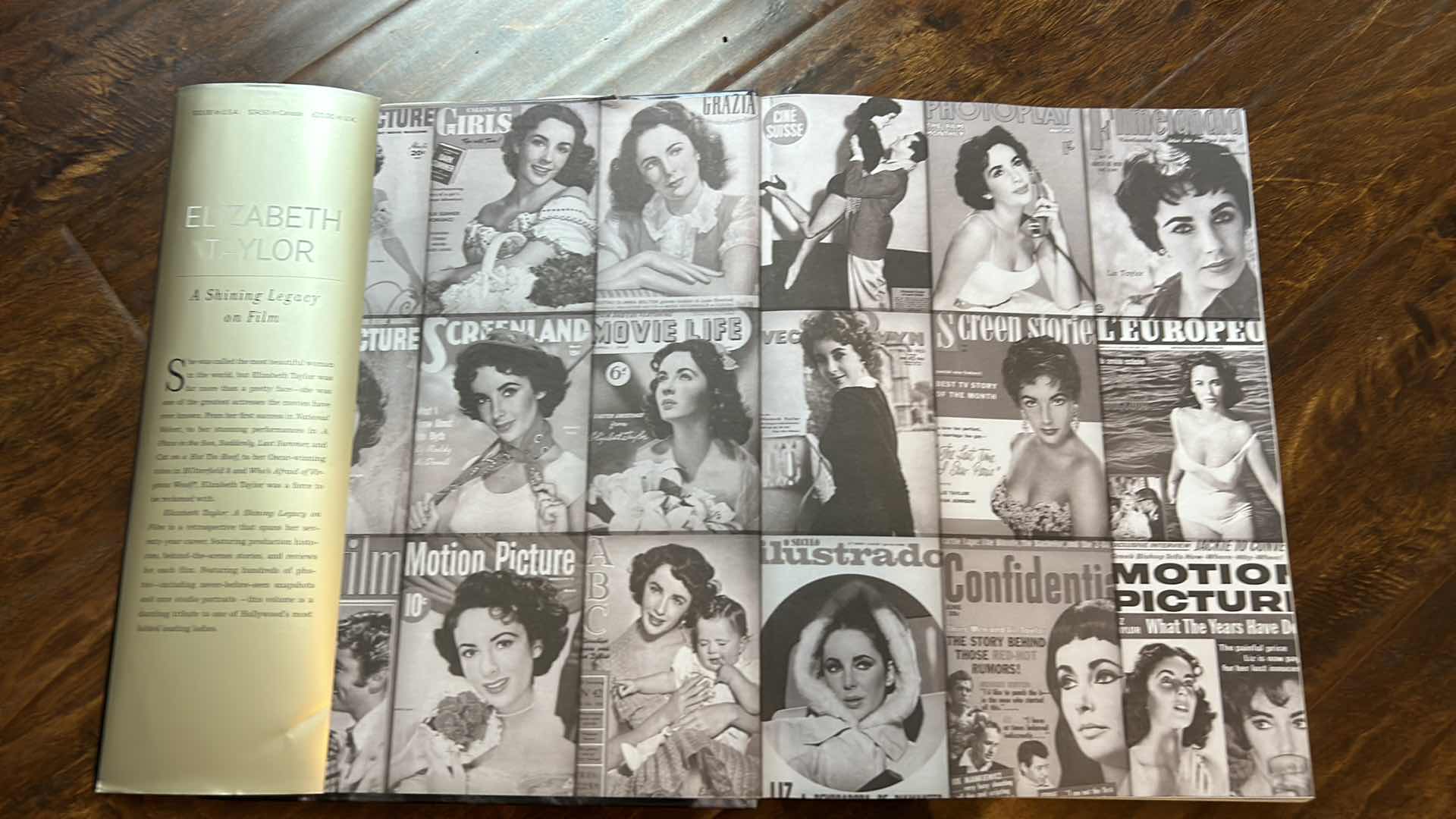 Photo 3 of HARDCOVER, COFFEE TABLE BOOK, ELIZABETH TAYLOR, A SHINING LEGACY ON FILM, AND METAL BOOK STAND.