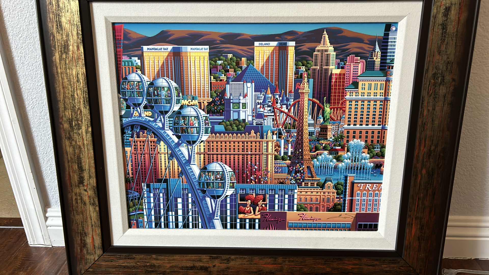 Photo 2 of FRAMED "LAS VEGAS GREAT WHEEL" ARTIST HAND-SIGNED ARTWORK W COA (ART 16" X 20")