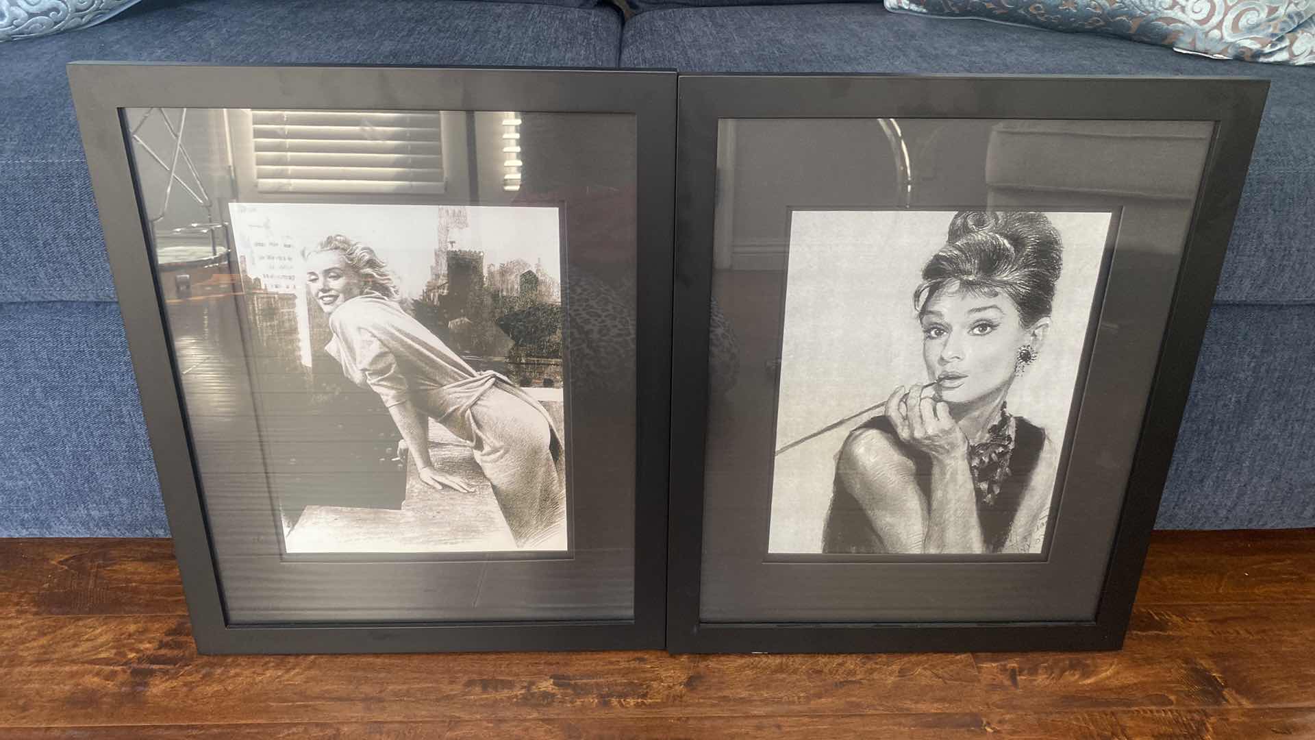 Photo 1 of 2-BLACK FRAMED MARILYN & SOPHIA LOREN PRINT ARTWORK 18” x 22 1/2”