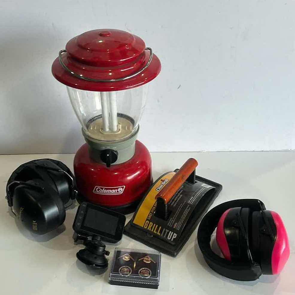 Photo 1 of COLEMAN LANTERN, HEADPHONES, BACON PRESS AND MORE