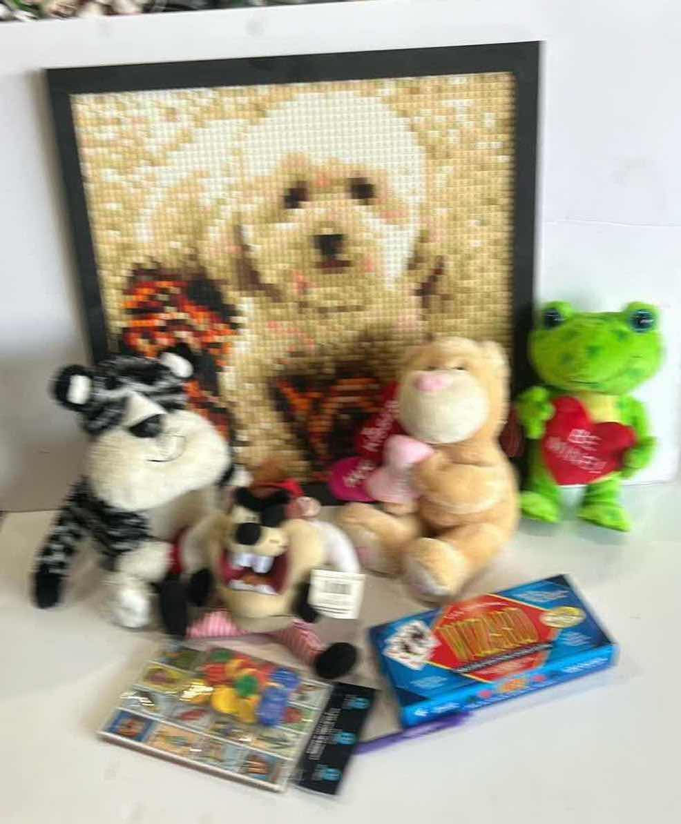 Photo 1 of CHILDRENS TOYS AND LEGO DOG ARTWORK 22” x 22”