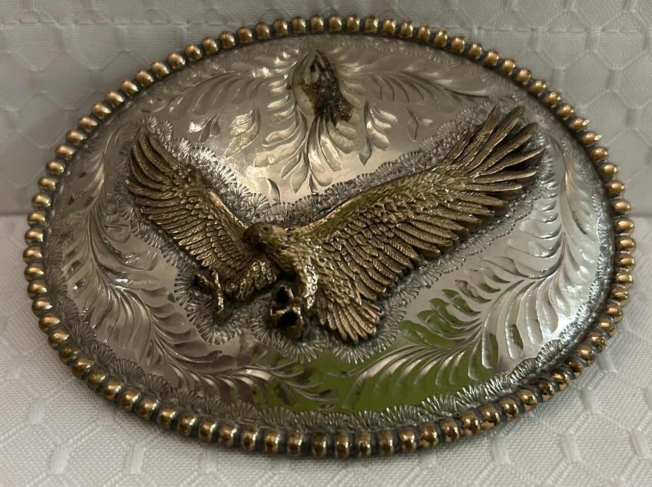 Photo 1 of HAND-MADE, HAND-FORGED, GOLD AND SILVER TONE AMERICAN EAGLE BELT BUCKLE.