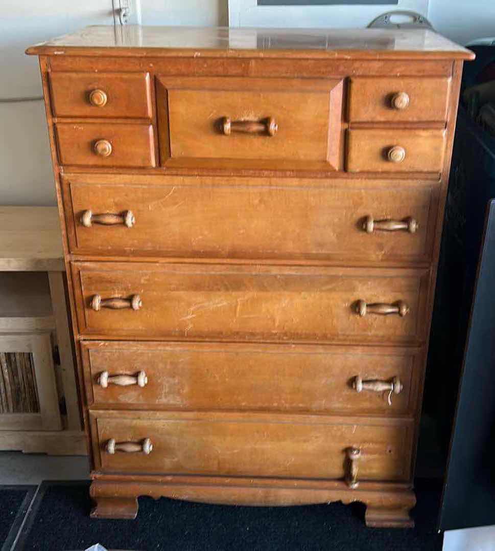 Photo 1 of HOME FURNISHINGS – VINTAGE 9-DRAWER VIRGINIA HOUSE HONEY OAK WOOD CHEST OF DRAWERS. 3’ X 19” x 4”