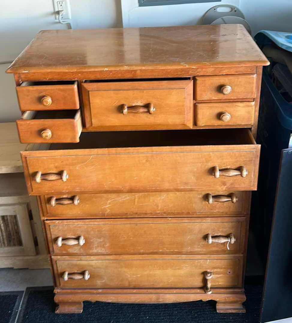 Photo 4 of HOME FURNISHINGS – VINTAGE 9-DRAWER VIRGINIA HOUSE HONEY OAK WOOD CHEST OF DRAWERS. 3’ X 19” x 4”