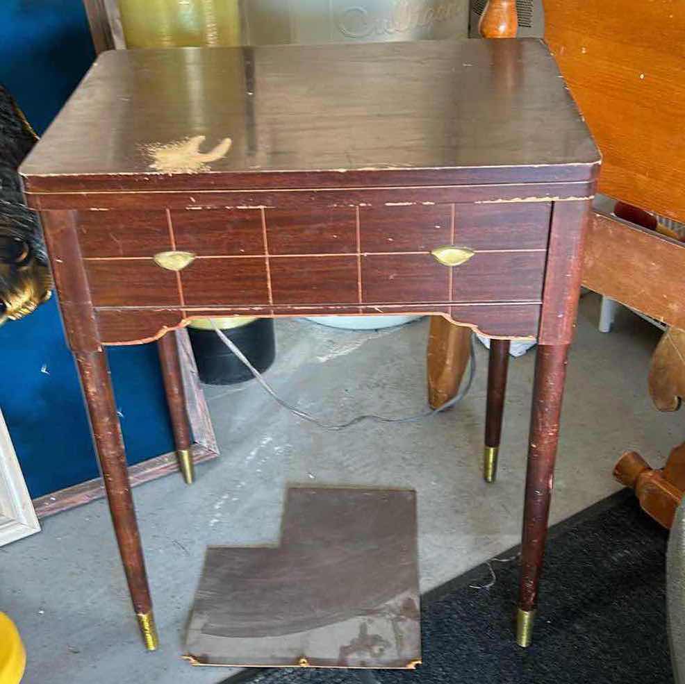 Photo 2 of VINTAGE SINGER SEWING MACHINE TABLE 25” X 17” X H31”.