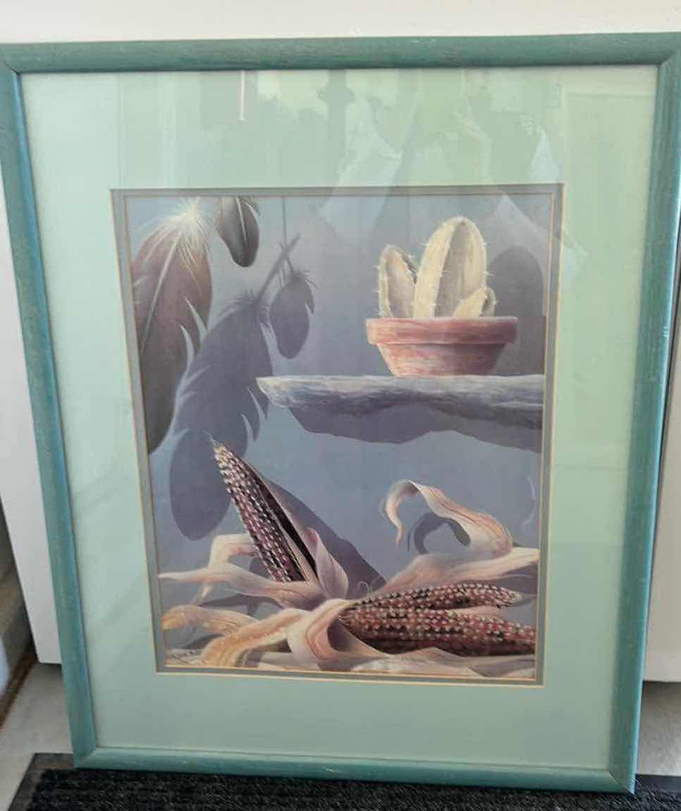 Photo 1 of WOOD-FRAMED “CORN AND CACTUS “ ARTWORK, 24” X 29.5”.