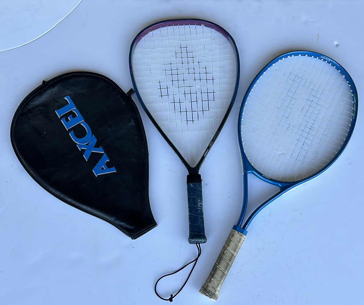 Photo 1 of ONE RACQUETBALL RACQUET AND ONE TENNIS RACQUET.