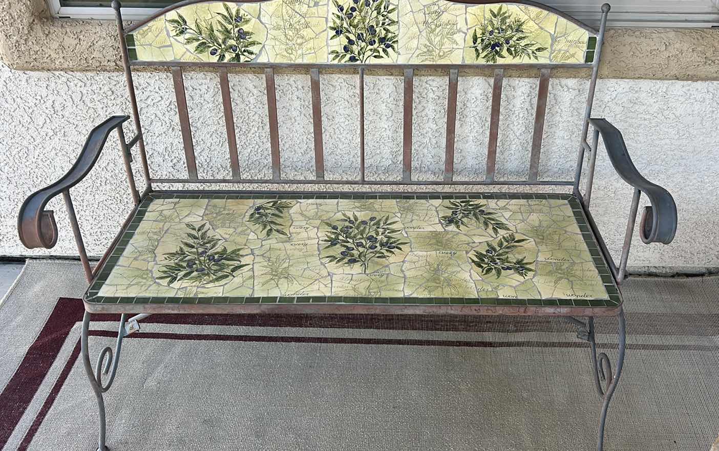 Photo 1 of METAL BENCH WITH MOSAIC INLAY DESIGN 43 1/2” x 19” x H33”