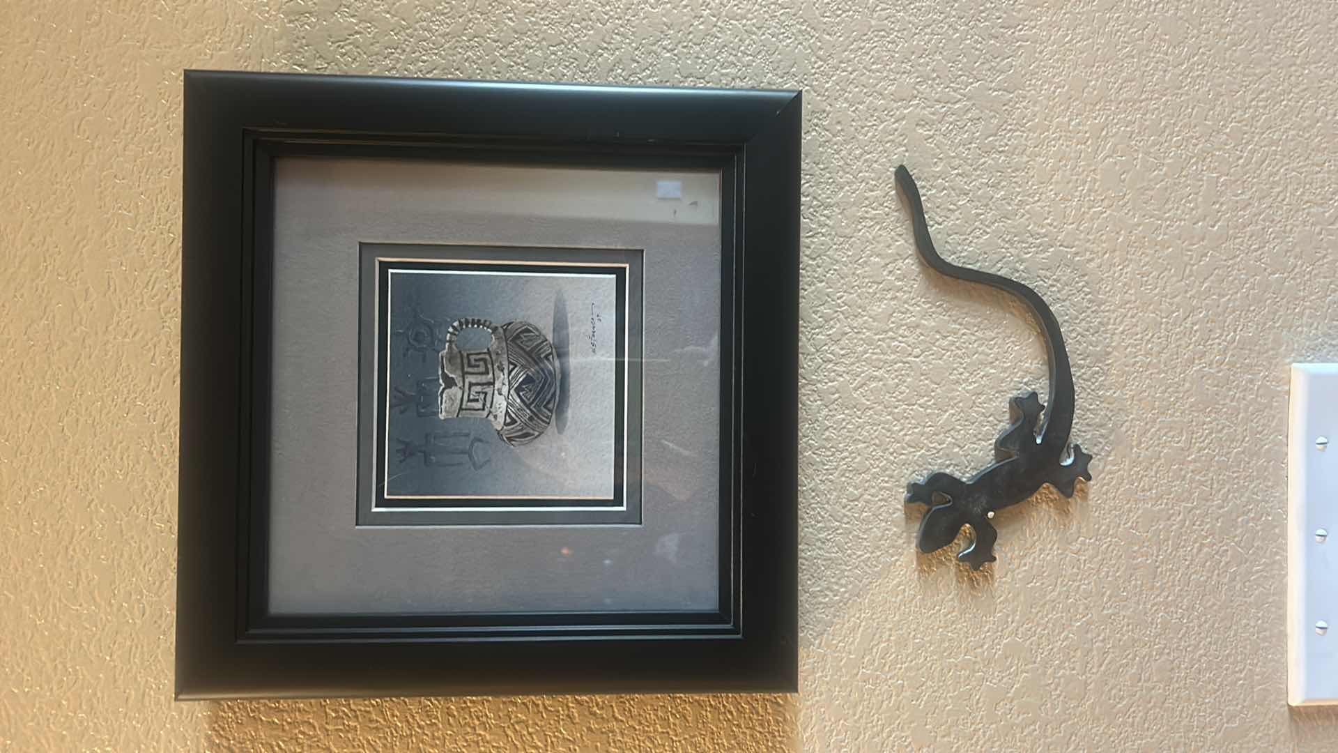 Photo 7 of FRAMED SIGNED AMERICAN INDIAN POTTERY ARTWORK X M.S. FRANCO AND METAL LIZARD. (ARTWORK 11” X 11”.)