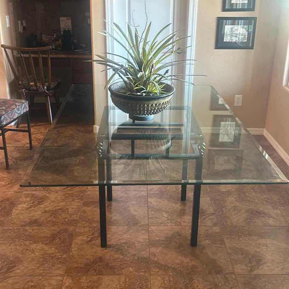 Photo 5 of HEAVY BLACK WROUGHT IRON COFFEE TABLE WITH BEVELED GLASS RECTANGLE TOP 6’ x 4’ (INCLUDES SECOND ROUND TOP)