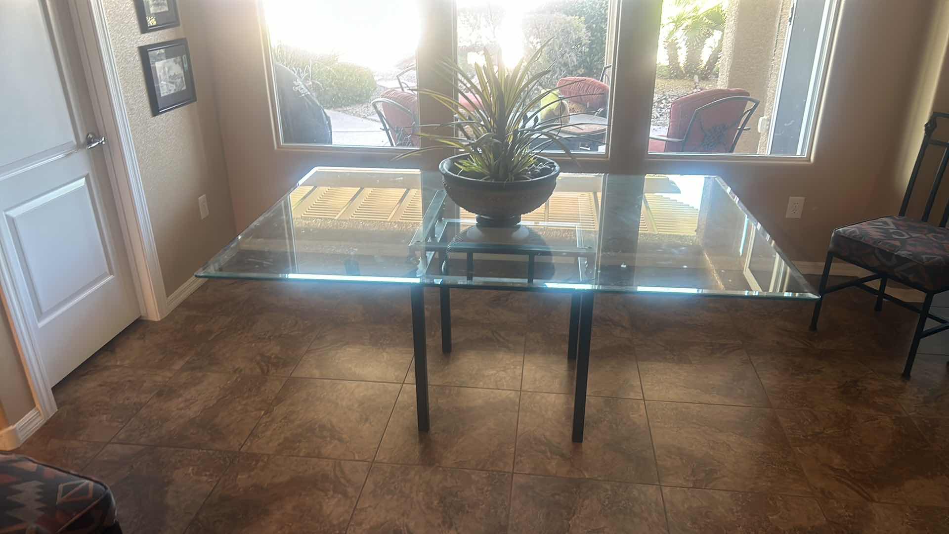 Photo 2 of HEAVY BLACK WROUGHT IRON COFFEE TABLE WITH BEVELED GLASS RECTANGLE TOP 6’ x 4’ (INCLUDES SECOND ROUND TOP)