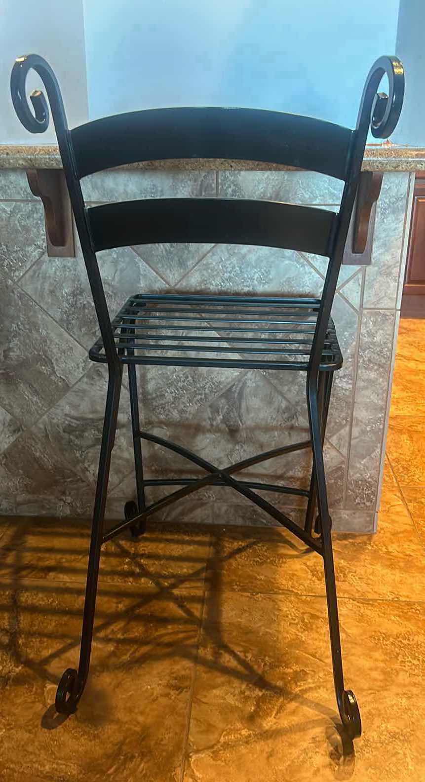 Photo 1 of HEAVY BLACK IRON BAR STOOL WITH THICK UPHOLSTERED PAD (SEAT HEIGHT WITH PADDING H27”)