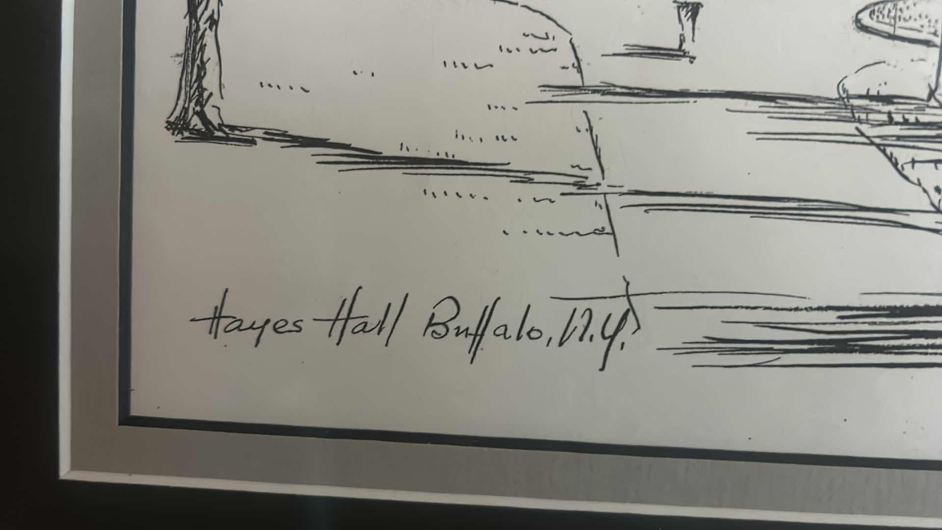 Photo 3 of BLACK FRAMED, “HAYES HALL BUFFALO NEW YORK,” SIGNED T. SGORIO ETCHING ARTWORK 16 1/4” x H19”