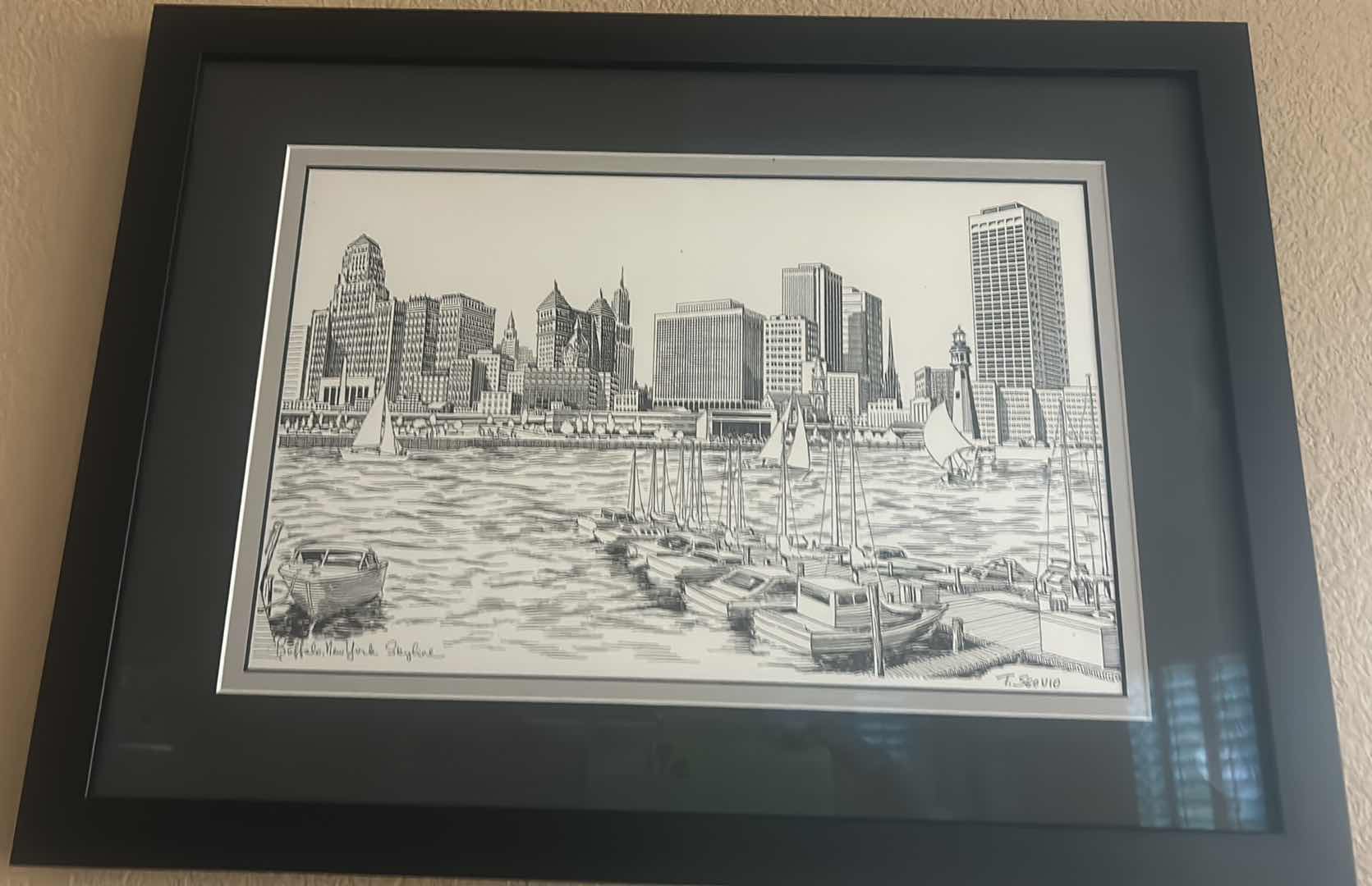 Photo 1 of BLACK FRAMED, “BUFFALO, NEW YORK SKYLINE”SIGNED T. SGORIO ETCHING ARTWORK. 19” x H16.5”