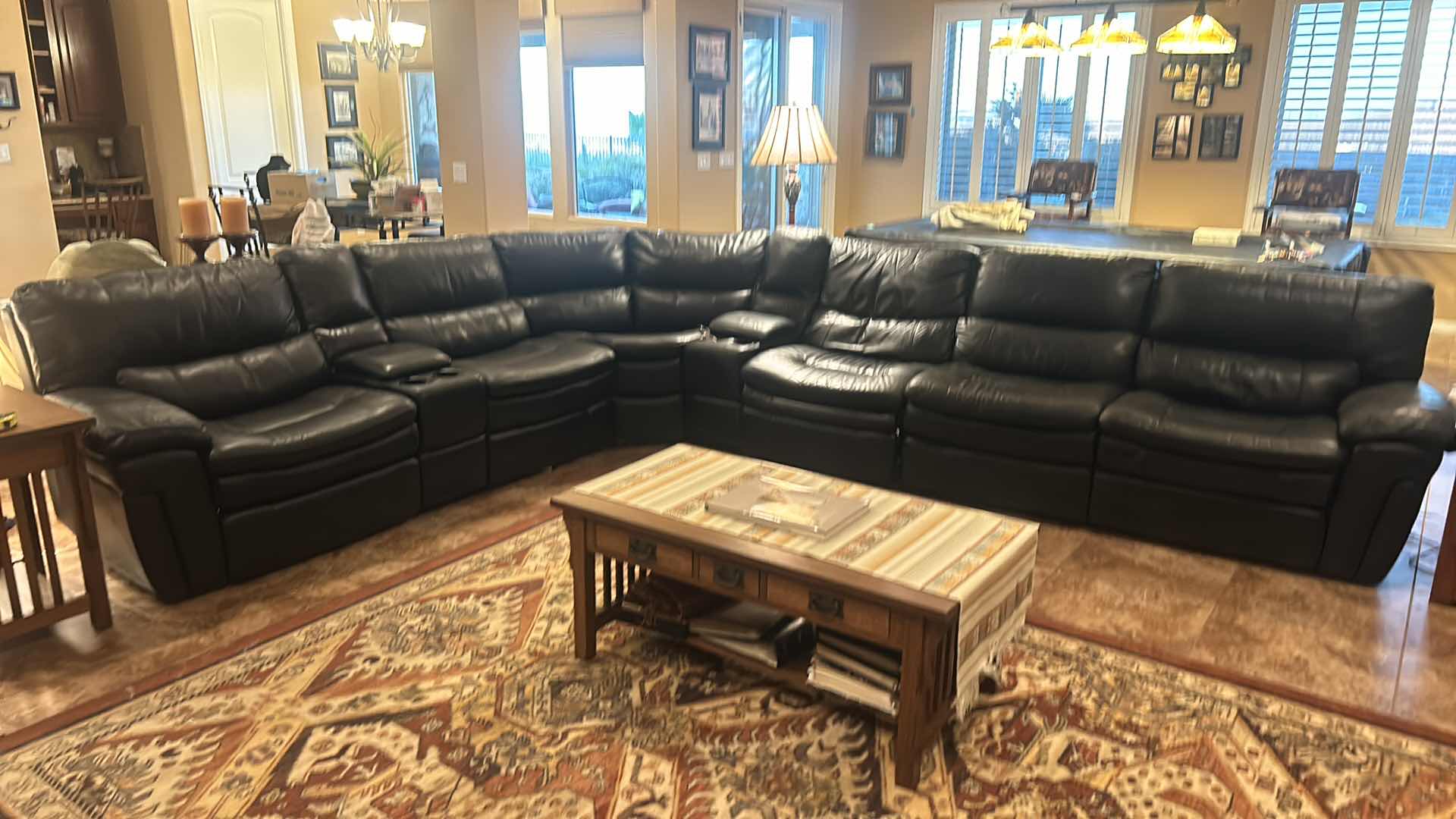 Photo 1 of EXTRA LARGE BLACK LEATHER SECTIONAL WITH RECLINERS 11’ x 12’