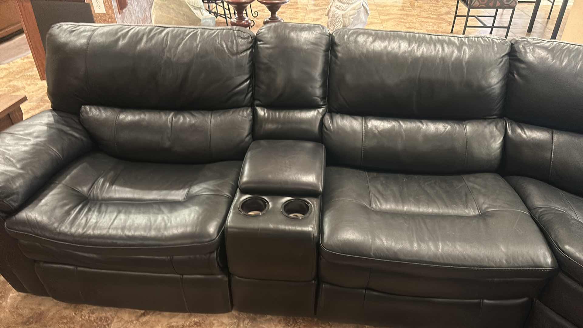 Photo 3 of EXTRA LARGE BLACK LEATHER SECTIONAL WITH RECLINERS 11’ x 12’