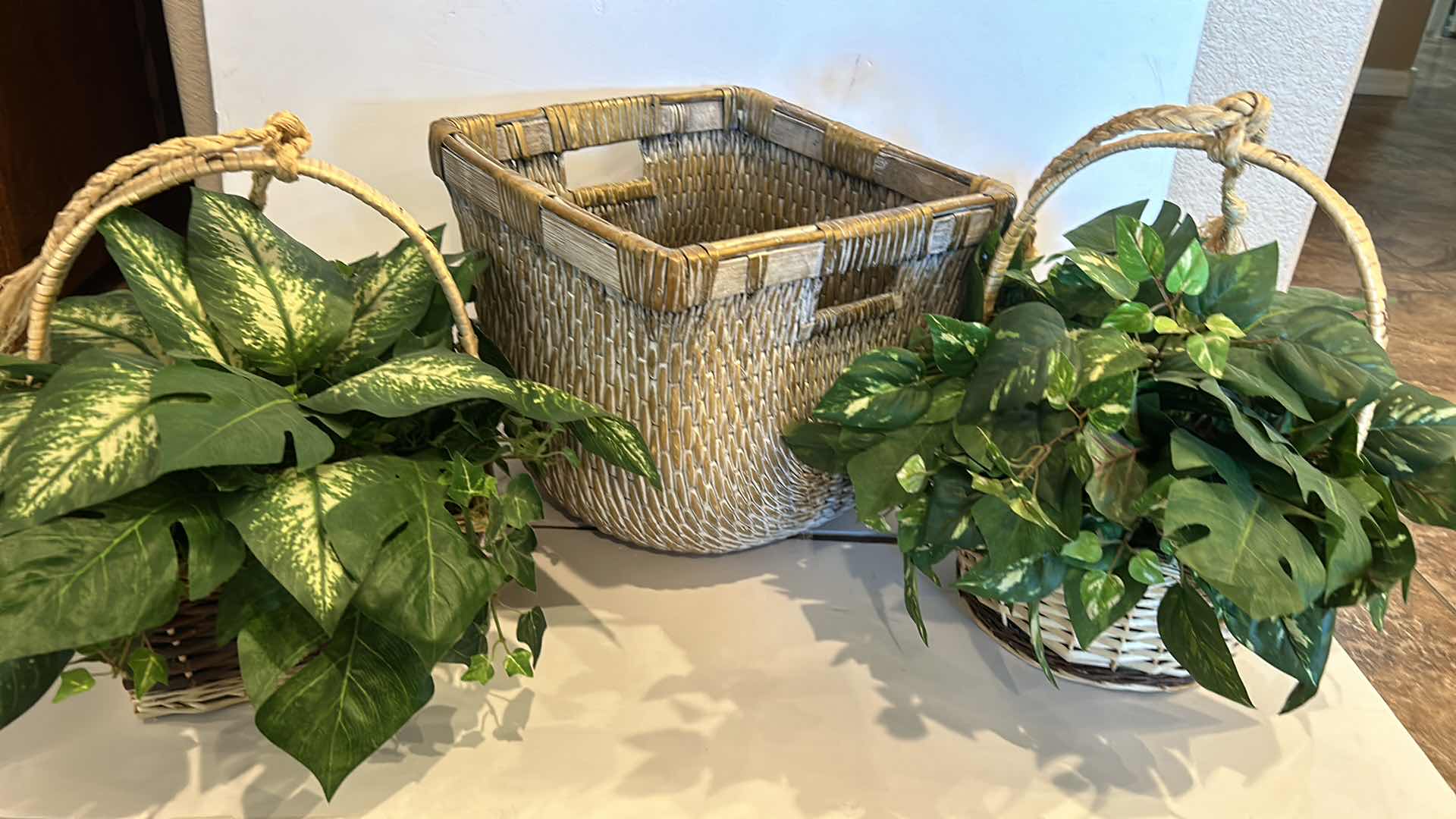 Photo 1 of 3 WOVEN BASKETS, 2 WITH FAUX GREENERY